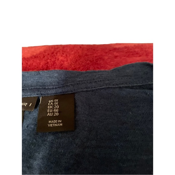 Tahari basic high low blue top sz 1x v neck drop 100% linen cap sleeve loose - Picture 4 of 8